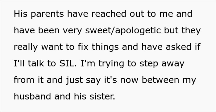 Text discussing parents’ apology and desire to fix issues involving greedy SIL and brother’s new house conflict. Text discussing parents’ apology and desire to fix issues involving greedy SIL and brother’s new house conflict.