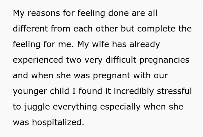 Text discussing stress and challenges faced by a wife obsessed with having more kids and a third child option. Text discussing stress and challenges faced by a wife obsessed with having more kids and a third child option.