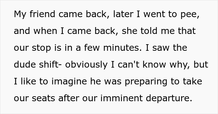 Text excerpt discussing the scenario of removing your stuff before departure and standing until the final destination.