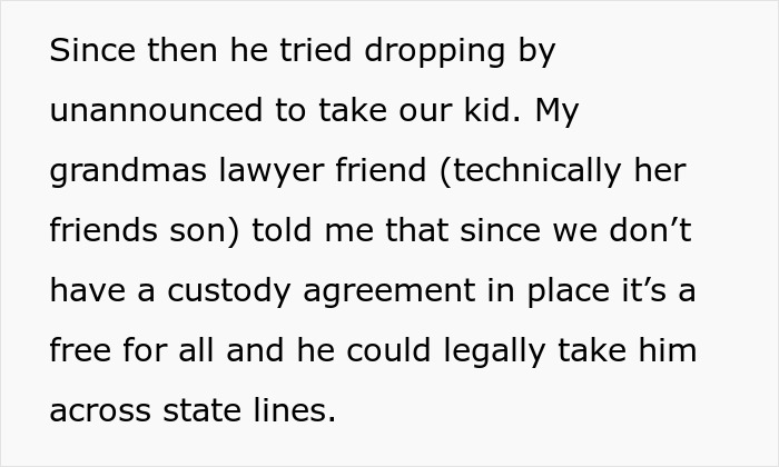 Text about custody issues shared by a woman at crossroads after partner of 10 years wants to buy a house only for him.