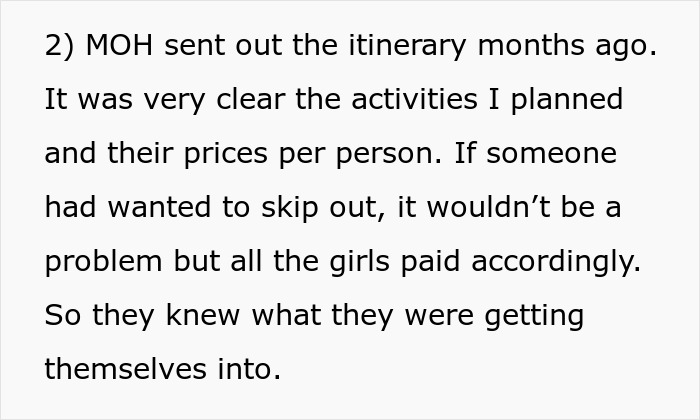 Text excerpt discussing a bride&rsquo;s dream bachelorette plan and her friends rebelling against strict rules.