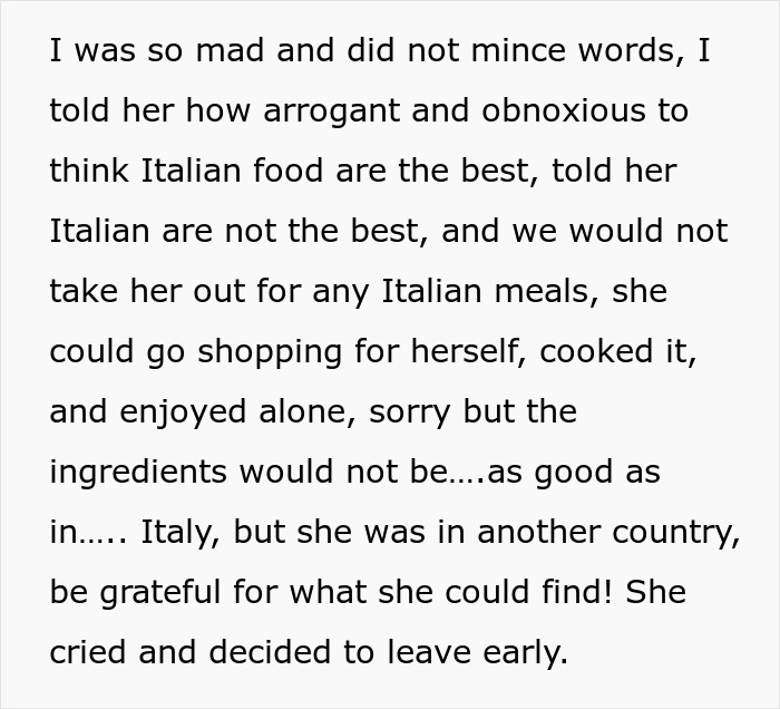 Text post about hosting hubby&rsquo;s Italian friend, mocking use of spices and cappuccino after noon in a cultural clash.