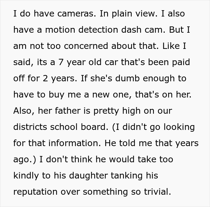 Text excerpt describing a neighbor dispute over a public parking spot involving a 21-year-old throwing a hissy fit. Text excerpt describing a neighbor dispute over a public parking spot involving a 21-year-old throwing a hissy fit.