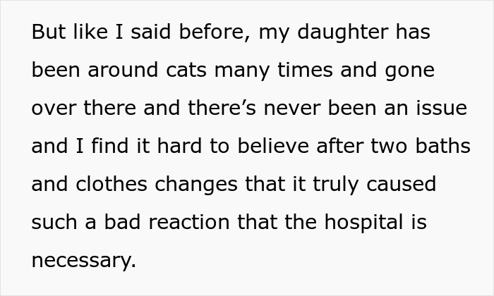 Text discussing a man demanding his ex rehomes her cats due to his new wife being deathly allergic.