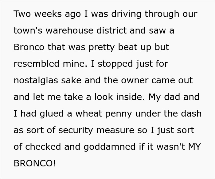 Man finds 1972 Ford Bronco, reconnects with high school memories by buying classic car for $23K.