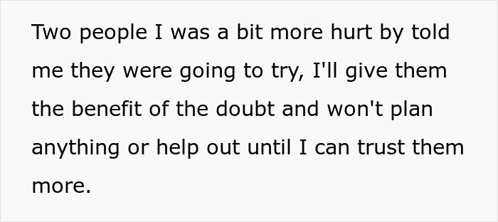 Text showing a personal message about trust issues involving longtime friends and a ghost friend on a birthday.