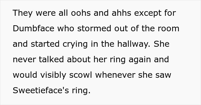 Man gets revenge on coworker by proposing with a better ring, causing jealousy and upset over the engagement rings. Man gets revenge on coworker by proposing with a better ring, causing jealousy and upset over the engagement rings.
