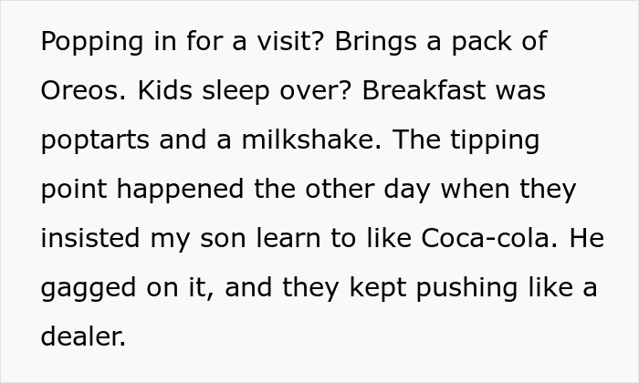 Relatives undermine kids' healthy habits by offering candies and soda, causing frustration for a concerned dad.