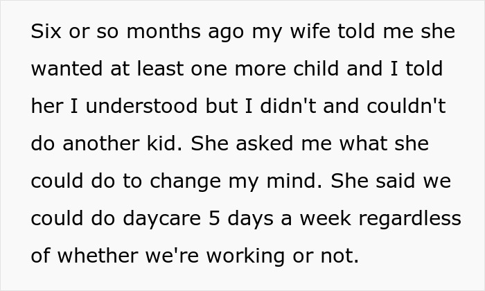 Text excerpt about wife obsessed with having more kids and discussion about choosing between marriage or a third child. Text excerpt about wife obsessed with having more kids and discussion about choosing between marriage or a third child.
