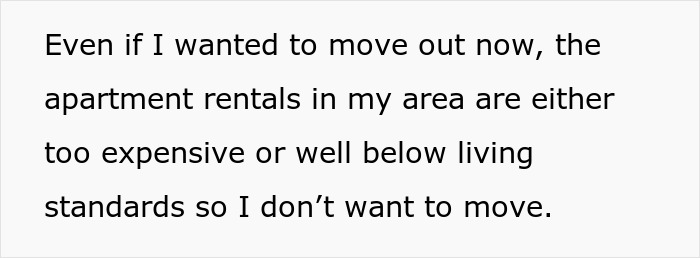 Text excerpt about apartment rentals being expensive or below living standards, relating to woman standing her ground after roommate demands move out for nursery space. Text excerpt about apartment rentals being expensive or below living standards, relating to woman standing her ground after roommate demands move out for nursery space.