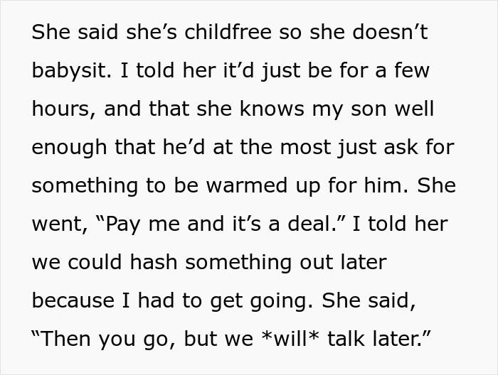 Text about a man needing help to watch his son during an emergency and niece asking for $100 babysitting fee.