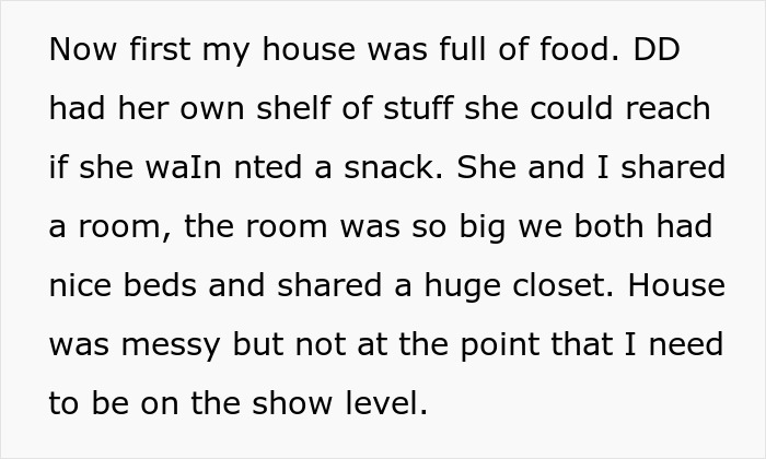 Text discussing a messy house and a shared room with beds and a closet, mentioning a lice outbreak concern.