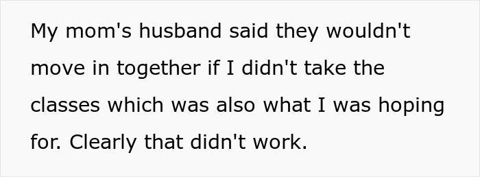 Text showing a teen explaining fears of being set up to babysit autistic stepbrother and refusing to take related classes. Text showing a teen explaining fears of being set up to babysit autistic stepbrother and refusing to take related classes.