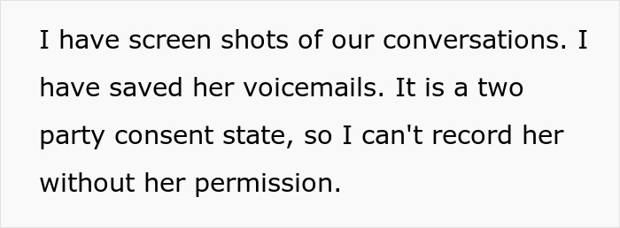 Text about saving voicemails and screenshots, discussing legal consent to record in a conversation about CPS threats. Text about saving voicemails and screenshots, discussing legal consent to record in a conversation about CPS threats.