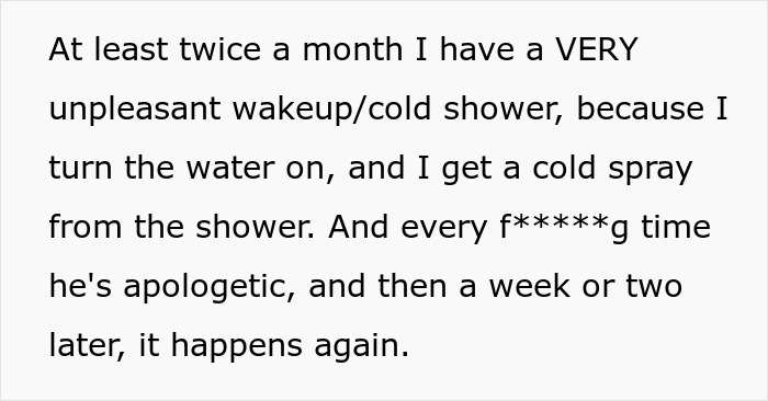 Text explaining a wife threatening to give her husband a cold shower due to his repeated bad memory mistakes.