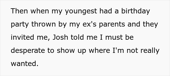 Text about a dad active in kids&rsquo; life feeling pushed out by ex&rsquo;s new husband at a family birthday party.