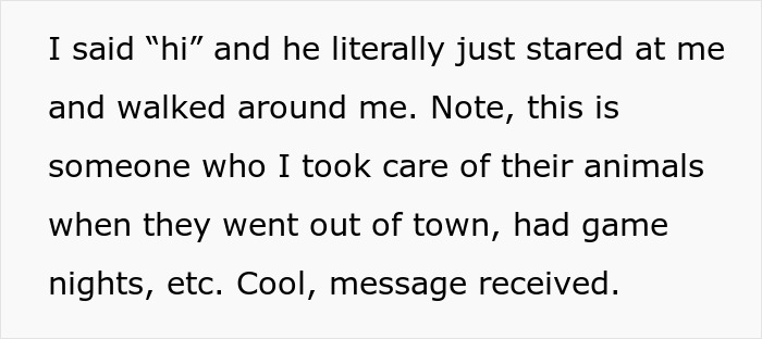 Text message excerpt showing a person feeling ignored by a friend they once helped with pets and social events.