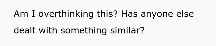 Text on a white background asking if someone is overthinking and if others have dealt with something similar, referencing cold feet jokes.