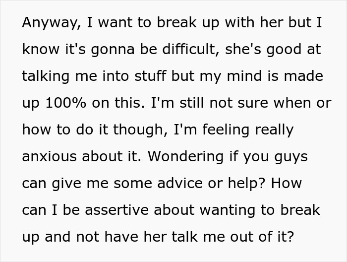 Text showing a person expressing anxiety about a breakup and seeking advice on girlfriend behaviour change in relationship.