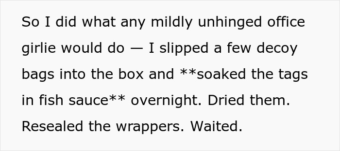 Office coworker caught as a tea thief with decoy tea bags soaked in fish sauce as a prank in the workplace. Office coworker caught as a tea thief with decoy tea bags soaked in fish sauce as a prank in the workplace.