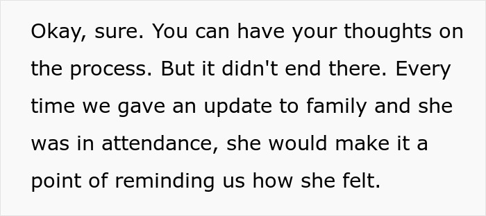 Text excerpt discussing family tensions over surrogacy plans and ongoing criticism affecting relationships.
