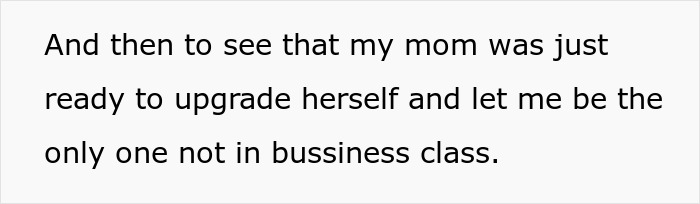 Text showing a family vacation issue where one kid is upgraded to business class while another is left out. Text showing a family vacation issue where one kid is upgraded to business class while another is left out.