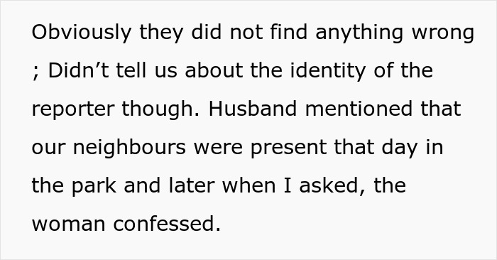 Text excerpt about a dad, CPS called on him after playground mishap, and a wife confronting a concerned neighbor.