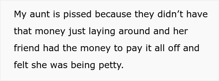 Text message discussing a family dispute about money and accusations of pettiness involving a babysitter refusal and discrimination.