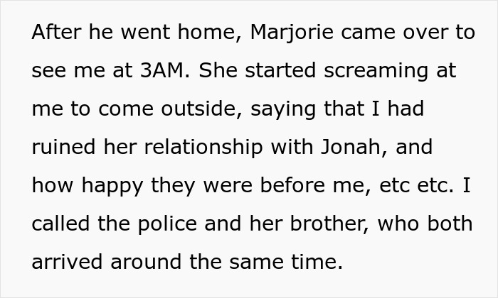 Text excerpt describing a late-night confrontation involving a best friend and secret drama after a man's death.