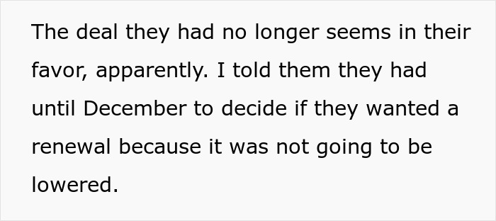 Text excerpt showing a discussion about a deal and renewal deadline, related to a woman&rsquo;s roommates and sisters reaction.