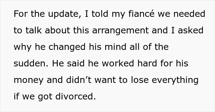 Text about woman at crossroads after partner wants to buy a house only for himself, discussing concerns about money and divorce.