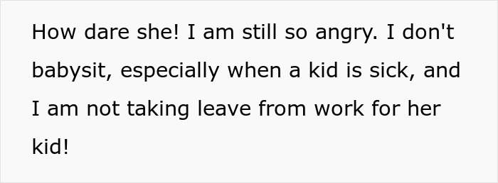 Angry woman listed as emergency contact refuses to pick up sick kid, denying babysitting and taking leave from work.
