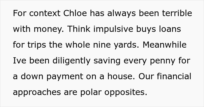 Text excerpt from a story about a bride splurging her $25K savings and expecting her sister to fund the wedding.