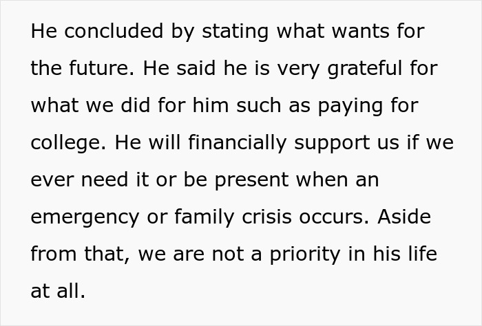 Text excerpt discussing parents wondering if they messed up their son after years of emotional neglect and conflict.