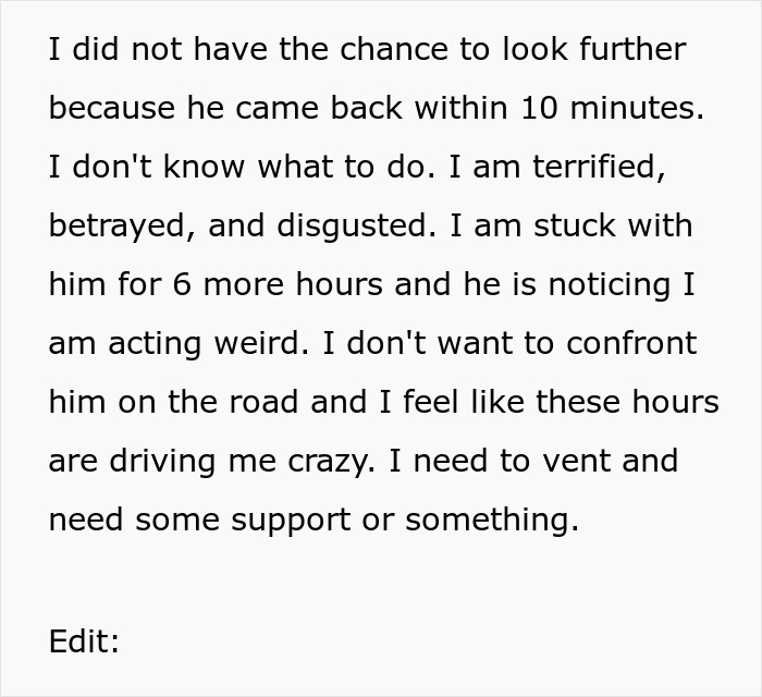 Wife Sees Hubby’s Texts To Minor, Says “I Am On 8 Hour Road Trip With Him And Don’t Know What To Do” Wife Sees Hubby’s Texts To Minor, Says “I Am On 8 Hour Road Trip With Him And Don’t Know What To Do”