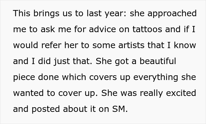 Text explaining a woman seeking advice on tattoos and a child getting a tattoo, relating to CPS accusations.