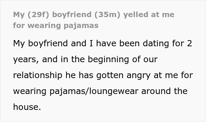 Text post about a guy waking up his girlfriend to yell at her for not wearing sexy clothes and calling it disrespectful.