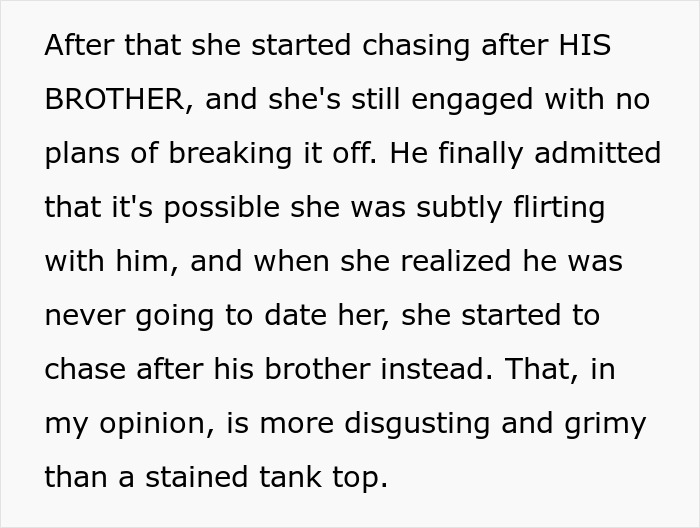 Text discussing a guy waking up his girlfriend to yell about her not wearing sexy clothes, calling it disrespectful.