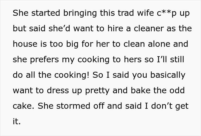 Man explains what being a tradwife involves after wife asks him to support traditional wife roles.