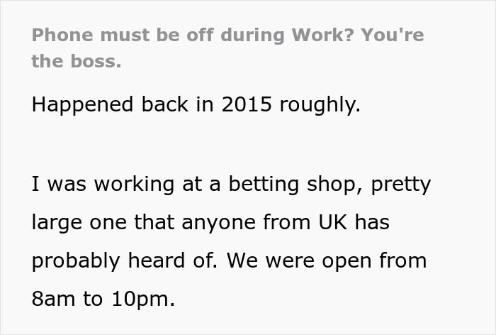 Employee complies with company rules, phone off during work, boss facing consequences for strict policy enforcement. Employee complies with company rules, phone off during work, boss facing consequences for strict policy enforcement.
