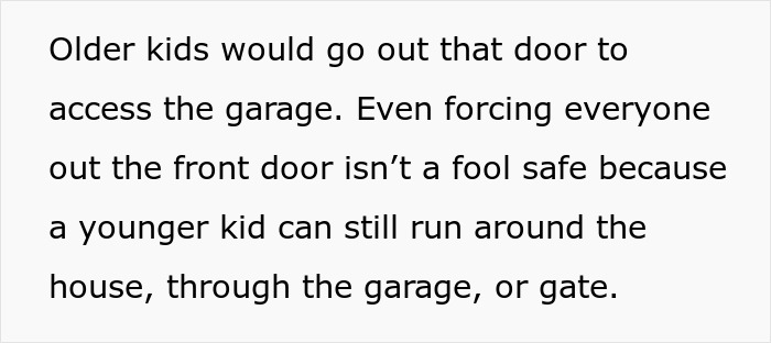 Text about kids accessing garage and house, highlighting concerns for pool safety and the need for a fence around the pool.