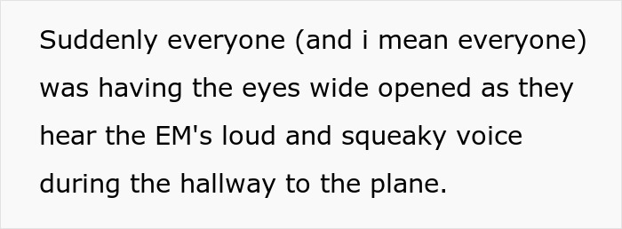 Text excerpt describing an entitled mother insisting on paying for an upgrade, heard loudly in a plane hallway.
