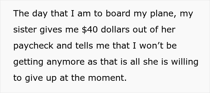 Text excerpt about sibling refusing to babysit all summer for free, causing woman to throw a fit over childcare demands.