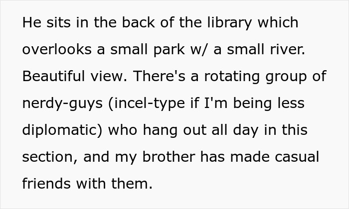 Man speaking loudly in the library, local regulars filming him, known as the town jerk in the community.