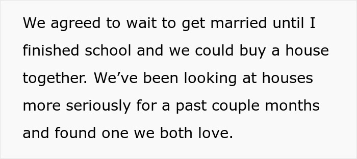 Text excerpt about a woman at crossroads after partner of 10 years wants to buy a house only for him.