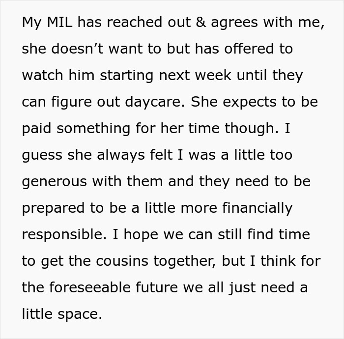 Text excerpt about MIL agreeing to watch child temporarily after daycare plans, highlighting babysitting challenges and family dynamics. Text excerpt about MIL agreeing to watch child temporarily after daycare plans, highlighting babysitting challenges and family dynamics.