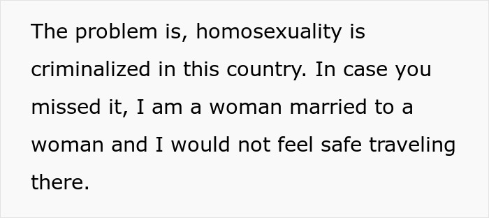 Text excerpt explaining a woman is blunt about not traveling with a friend due to safety concerns and being accused of embarrassing her. Text excerpt explaining a woman is blunt about not traveling with a friend due to safety concerns and being accused of embarrassing her.