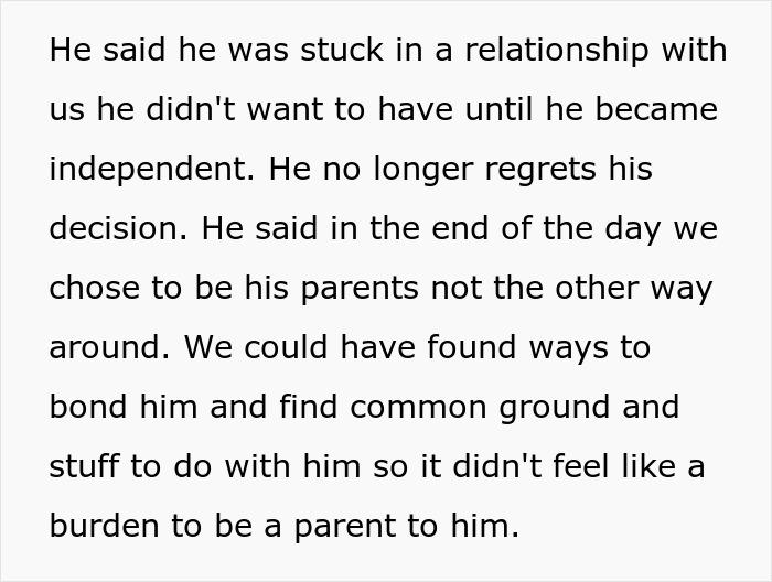 Text about a son feeling stuck in a relationship with parents due to years of neglect and lack of common ground.