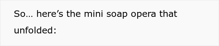 Text on a white background reads: So... here’s the mini soap opera that unfolded: Text on a white background reads: So... here’s the mini soap opera that unfolded: