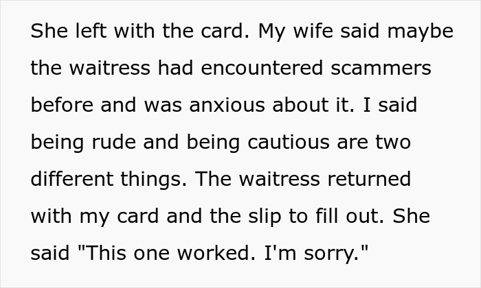 Text excerpt from a discussion about tipping and a waitress&rsquo;s caution, related to tipping 83 cents debate.